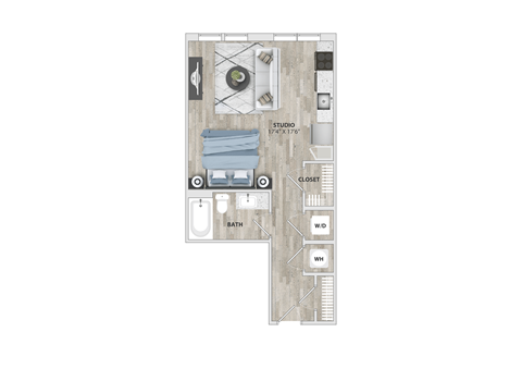 Floor plan for studio, 1 bath, 531 sqft