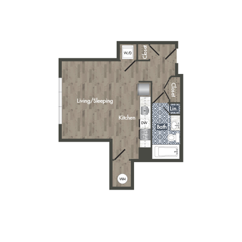 Floor plan for studio, 1 bath, 488 sqft