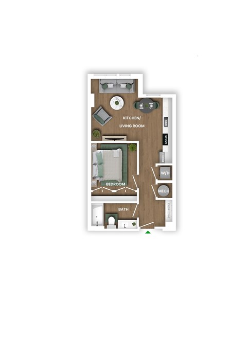 Floor plan for 1 bed, 1 bath, 675 sqft