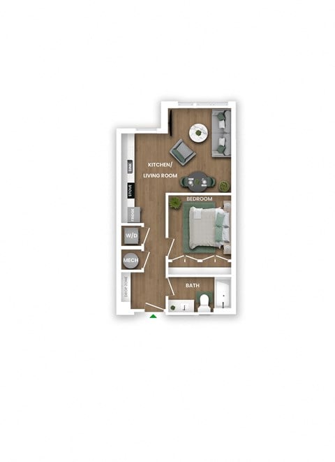 Floor plan for 1 bed, 1 bath, 588 sqft