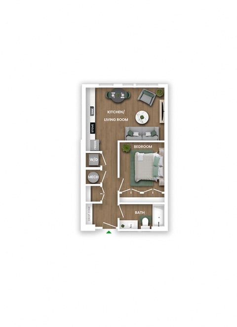 Floor plan for 1 bed, 1 bath, 600 sqft