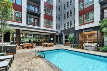 A swimming pool in the middle of a building