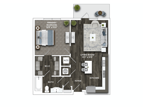 Floor plan for 1 bed, 1 bath, 720 sqft