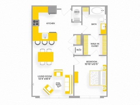 Floor plan for 1 bed, 1 bath, 746 sqft
