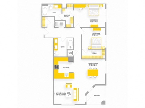 Floor plan for 2 beds, 2 baths, 1234 sqft