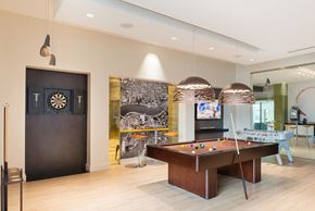 Washington apartment for rent - room with a pool table and a dartboard on the wall. at Dock 79, Washington, District of Columbia