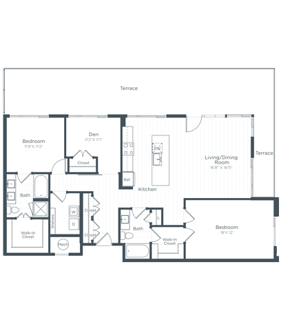 Floor plan for 2 beds, 2 baths, 1535 sqft