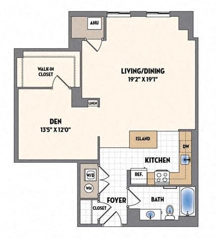 Floor plan for studio, 1 bath, 926 sqft
