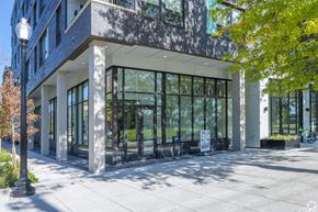 Washington apartment for rent - A modern building with a glass facade and a tree in front.
