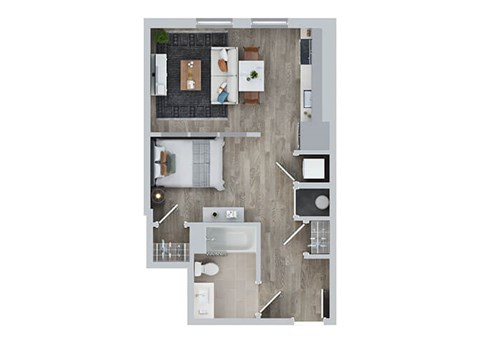Floor plan for 1 bed, 1 bath, 560 sqft
