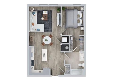 Floor plan for 1 bed, 1 bath, 720 sqft
