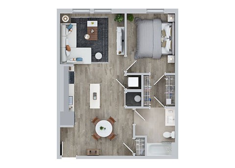 Floor plan for 1 bed, 1 bath, 720 sqft