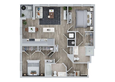 Floor plan for 2 beds, 2 baths, 1020 sqft