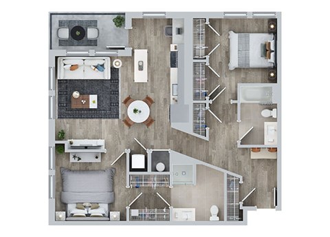 Floor plan for 2 beds, 2 baths, 1070 sqft
