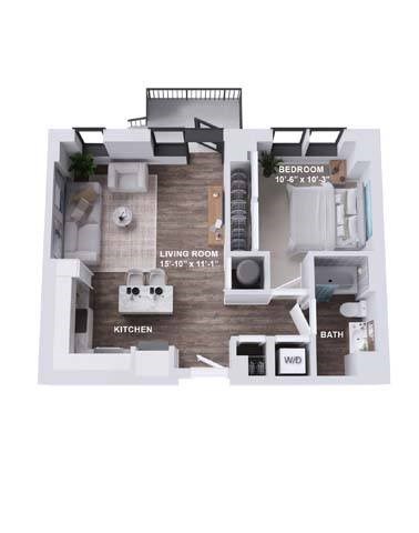 Floor plan for 1 bed, 1 bath, 686 sqft