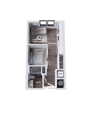 Floor plan for 1 bed, 1 bath, 478 sqft