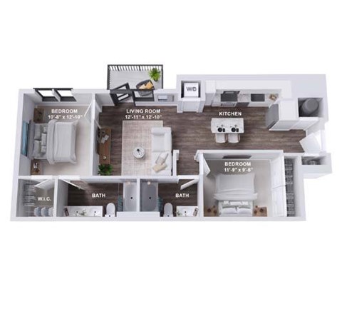 Floor plan for 2 beds, 2 baths, 946 sqft