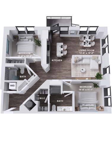 Floor plan for 2 beds, 2 baths, 1084 sqft