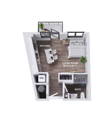 Floor plan for studio, 1 bath, 457 sqft