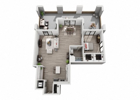 Floor plan for 1 bed, 1 bath, 979 sqft