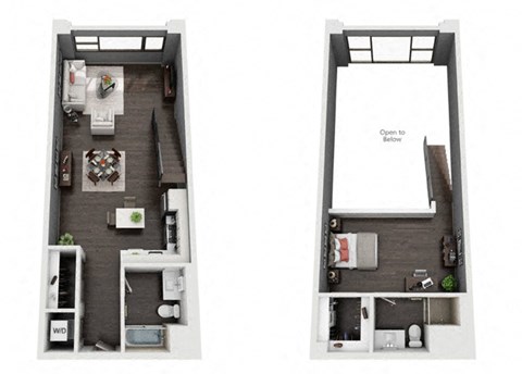 Floor plan for 1 bed, 2 baths, 931 sqft