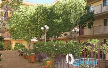 Cozy spa in a garden style interior courtyard