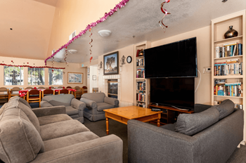 Clubhouse with big screen tv and library