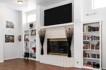 Clubhouse with big screen tv, and library