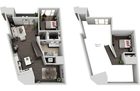 Floor plan for 1 bed, 1 bath, 1072 sqft