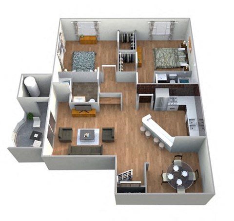 Floor plan for 2 beds, 2 baths, 1136 sqft