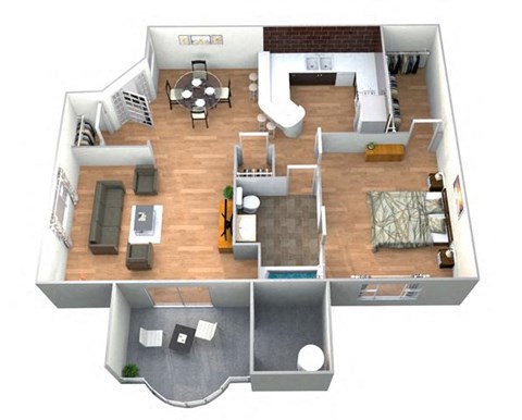 Floor plan for 1 bed, 1 bath, 820 sqft