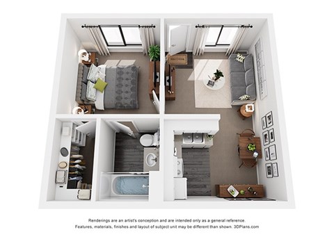 Floor plan for 1 bed, 1 bath, 460 sqft