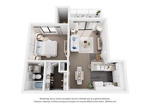 Floor plan for 1 bed, 1 bath, 538 sqft