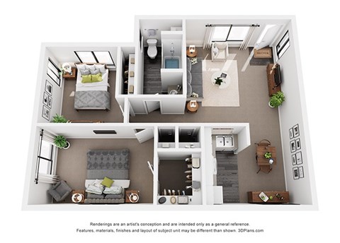 Floor plan for 2 beds, 1 bath, 708 sqft