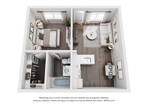 Floor plan for 1 bed, 1 bath, 460 sqft