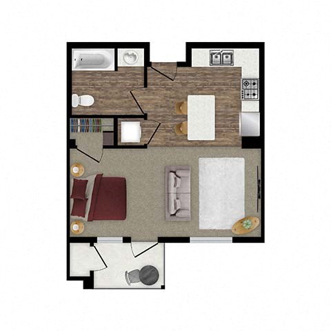 Floor plan for studio, 1 bath, 525 sqft