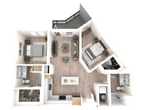 Floor plan for 2 beds, 2 baths, 1079 sqft