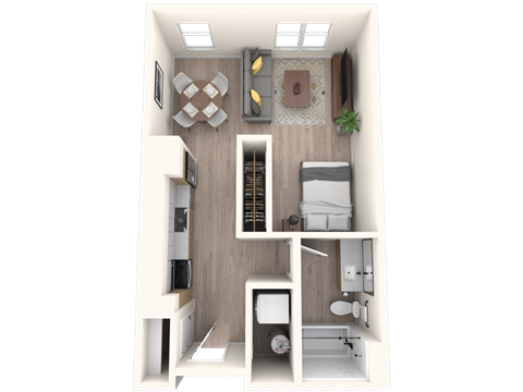 Floor plan for studio, 1 bath, 542 sqft