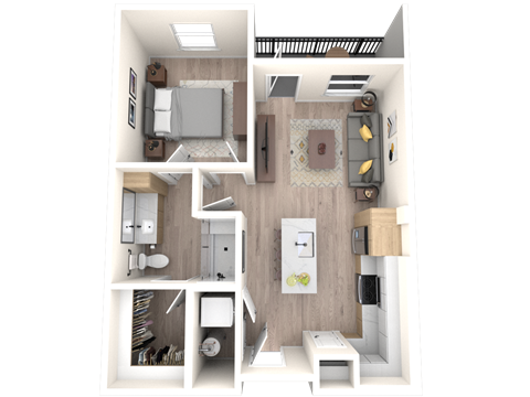 Floor plan for 1 bed, 1 bath, 631 sqft
