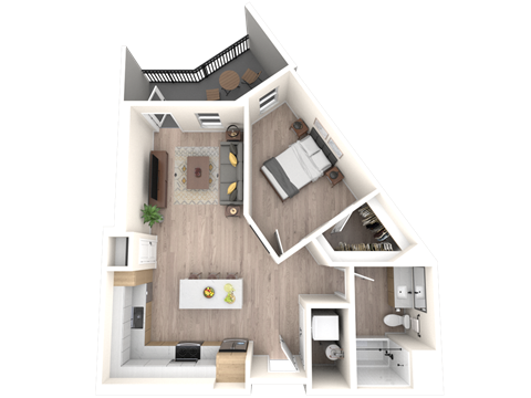 Floor plan for 1 bed, 1 bath, 743 sqft