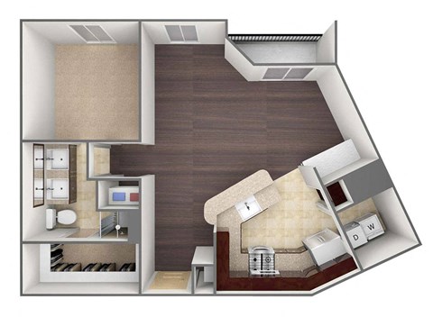 Floor plan for 1 bed, 1 bath, 928 sqft