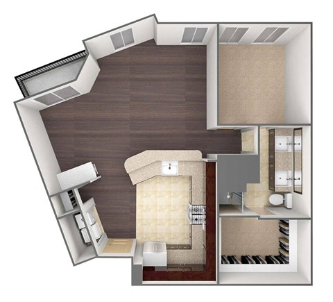 Floor plan for 1 bed, 1 bath, 1064 sqft