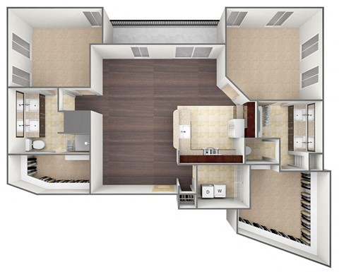 Floor plan for 2 beds, 2 baths, 1713 sqft