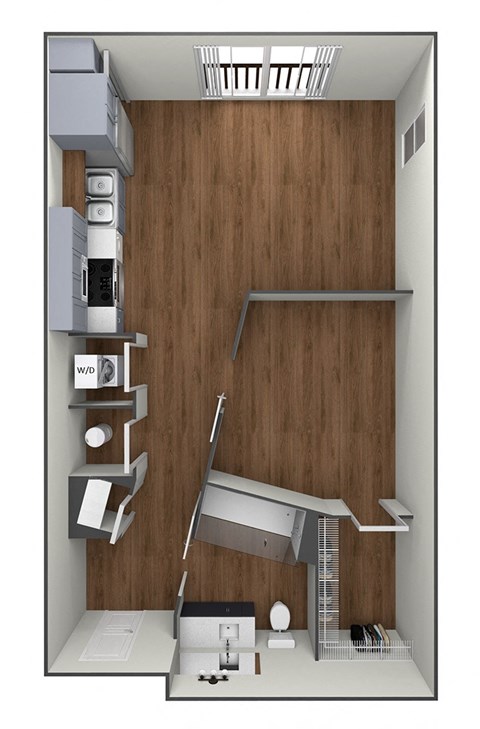 Floor plan for studio, 1 bath, 572 sqft