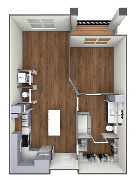 Floor plan for 1 bed, 1 bath, 678 sqft