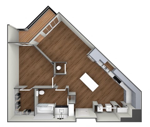 Floor plan for 1 bed, 1 bath, 733 sqft