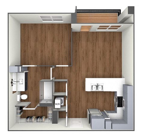 Floor plan for 1 bed, 1 bath, 697 sqft