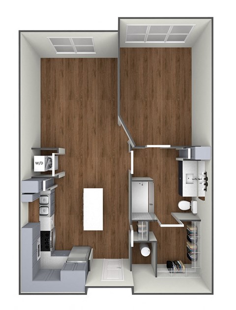 Floor plan for 1 bed, 1 bath, 737 sqft