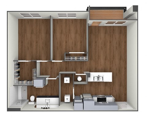 Floor plan for 2 beds, 1 bath, 855 sqft