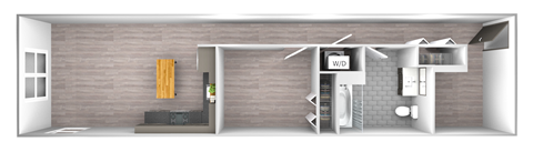 Floor plan for 1 bed, 1 bath, 799 sqft